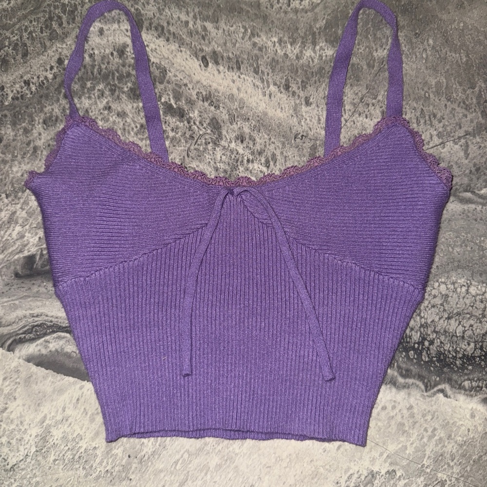 New With Tags Full Tilt Lavender Lace-Trim Crop Top
